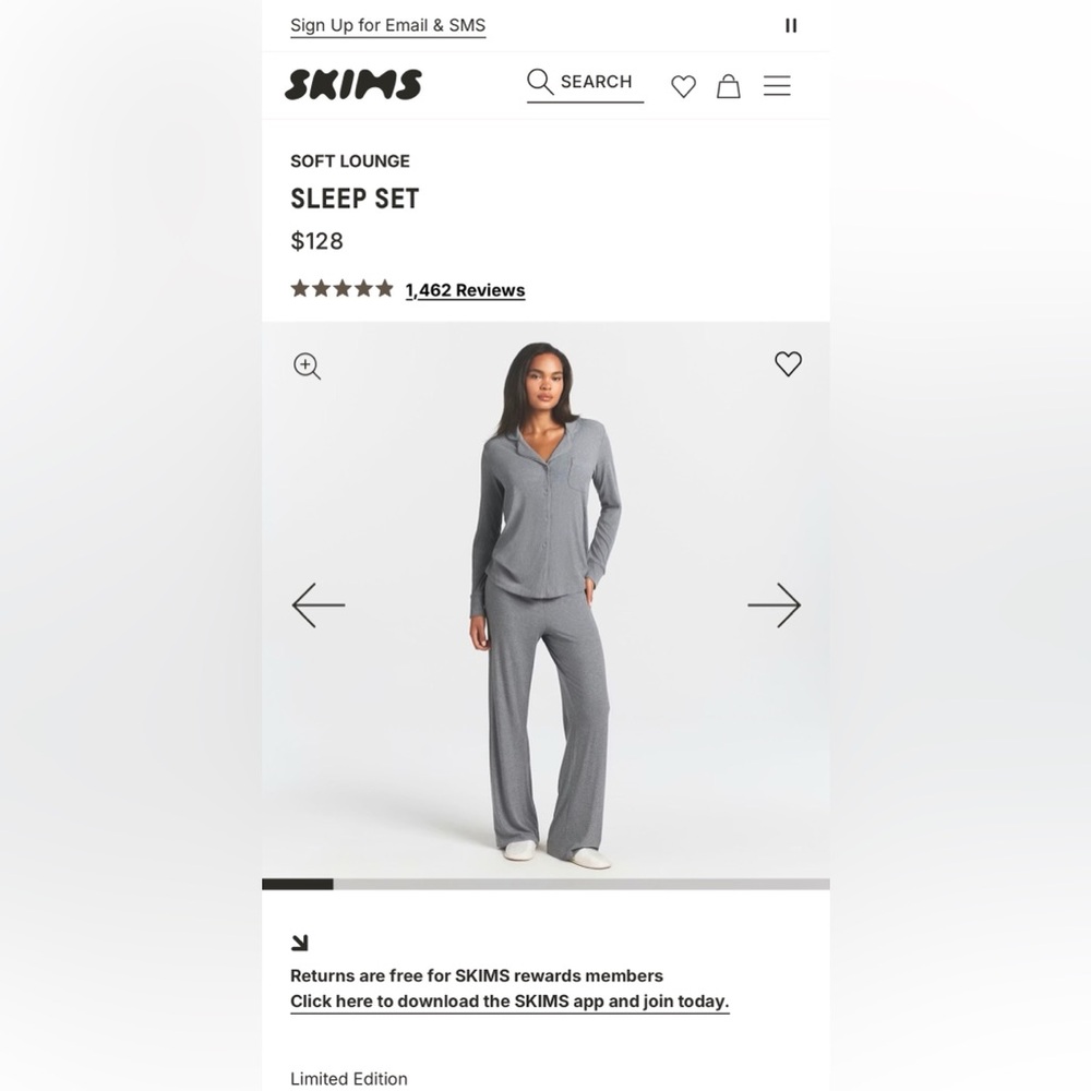 BN SKIMS PJ SET SIZE LARGE * Cozy Women's Button-Front Pajama Set - Gray*